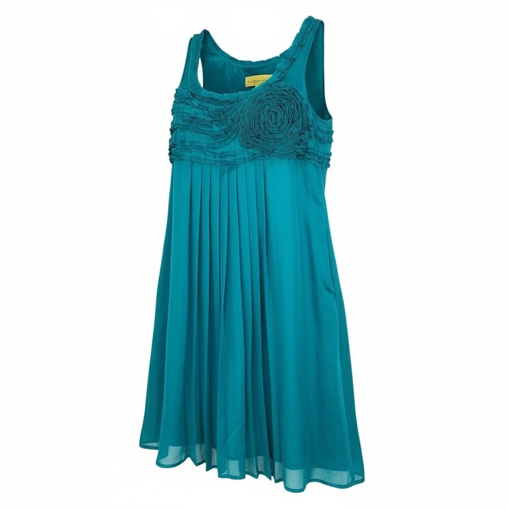 Catherine Malandrino Teal 100% Silk Pleated Dress - Perfect for Summer!